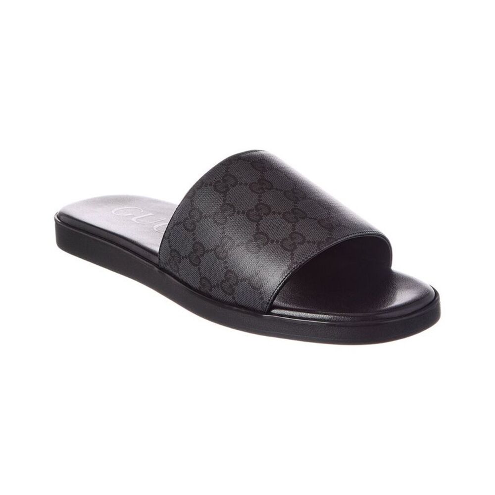 Gucci Gg Coated Canvas Slide, Black